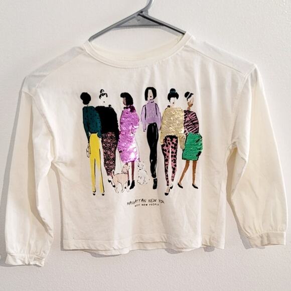 Zara Sequin Graphic Manhattan New York Long Sleeve Tee 6 *READ* - Picture 2 of 6